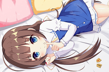Ai Hinatsuru, Pillows, Hinatsuru, Smile, Ai, Blue Eyes, Blushing, Big Eyes, Anime Girl, Laying Down, Bed, Anime, Ryuuou no Oshigoto, Seifuku, Brunette, Shoji Tiles, School Uniform, Long Hair HD wallpaper