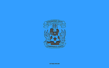 Coventry City FC, blue background, English football team, Coventry City FC emblem, EFL Championship, Coventry City, England, football, Coventry City FC logo HD wallpaper