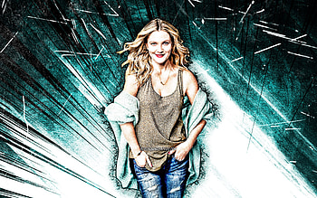 Drew Barrymore, grunge art, Hollywood, american actress, movie stars, Drew Blythe Barrymore, turquoise abstract rays, american celebrity, Drew Barrymore HD wallpaper
