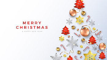 Merry Christmas Golden Balls Stars White Snowflakes Candies White Background Christmas HD wallpaper