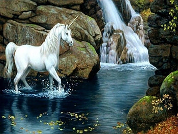 Unicorn, falls, water, rocks HD wallpaper