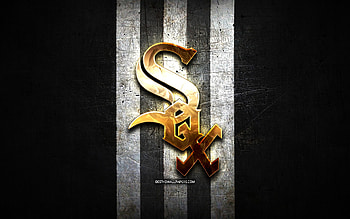 Chicago White Sox emblem, MLB, golden emblem, black metal background, american baseball team, Major League Baseball, baseball, Chicago White Sox HD wallpaper