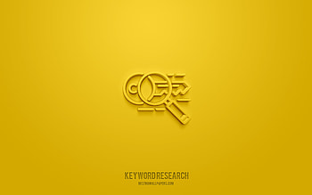 Keyword research 3d icon, yellow background, 3d symbols, Keyword research, SEO icons, 3d icons, Keyword research sign, SEO 3d icons HD wallpaper