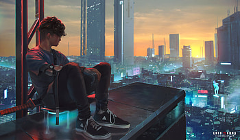 Cyber City Alone Skater , cyber, alone, artist, artwork, digital-art HD wallpaper