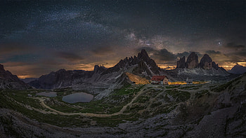 Milky Way above Tre Cime di Lavaredo, South Tyrol, Italy, Milky Way, Dolomites, nature, Tre Cime di Lavaredo HD wallpaper