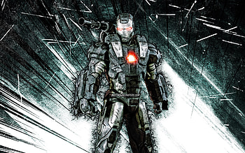War Machine Armor Mark I, grunge art, superheroes, Marvel Comics, white abstract rays, James Rhodes, War Machine HD wallpaper