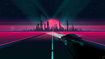 Cityscape, retro wave, highway, art HD wallpaper