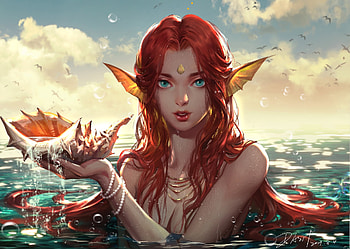Mermaid, girl, kdash, summer, fantasy, luminos, redhead, vara, siren, k dash HD wallpaper