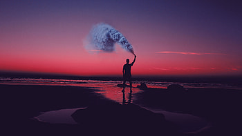 Man Silhouette Smoke Shore Sunset Sea Asilah Morocco HD wallpaper