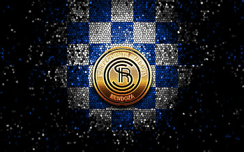SC Independiente Rivadavia, glitter logo, Primera Nacional, blue white checkered background, soccer, argentinian football club, Independiente Rivadavia logo, mosaic art, football, Independiente Rivadavia FC HD wallpaper