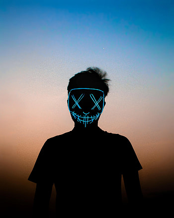 Silhouette, Miscellanea, Miscellaneous, Neon, Mask, Human, Person, Anonymous HD phone wallpaper