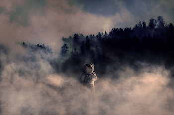 Universe, Smoke, Forest, hop, Cosmonaut, Spacesuit, Space Suit HD wallpaper