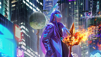 Cyber Nezha, cyberpunk, artist, artwork, digital-art, artstation HD wallpaper