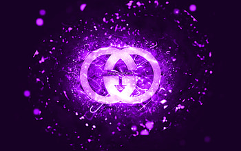 Gucci violet logo, , violet neon lights, creative, violet abstract background, Gucci logo, brands, Gucci HD wallpaper