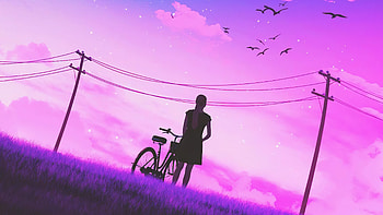Girl Bicycle Vaporwave Art , vaporwave, bicycle, alone, artist, artwork, digital-art HD wallpaper