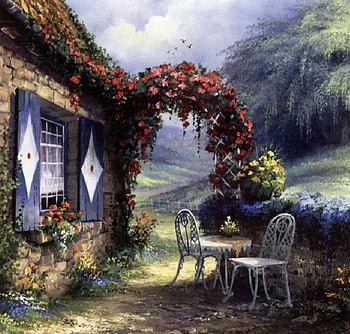 Rendez - vous in nature, table, windows, house, reign, garden, beautiful, flowers, splendor, lovely HD wallpaper