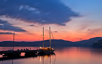 Pasha Liman, boat, oceans, coastline, colors, pier, beautiful, dusk, clouds, nature, sky HD wallpaper