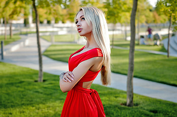 The Red Dress, outdoors, model, dress, blonde HD wallpaper