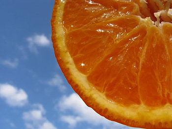 Sweet and Juicy, blue, sweet, orange, day, oranges, abstract, fruit, clouds, juicy, nature, sky HD wallpaper