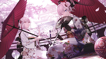 Okita Souji, Miyamoto Musashi, Fate/Grand Order, Sakura blossom HD wallpaper