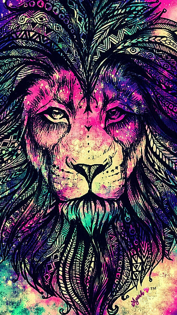 Tribal lion, Cultural artwork, Symbolic ry, Traditional patterns HD phone wallpaper