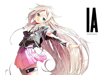 IA, skirt, blue eyes, text, vocaloid3, vocaloid, long hair, anime, blonde hair, braids HD wallpaper
