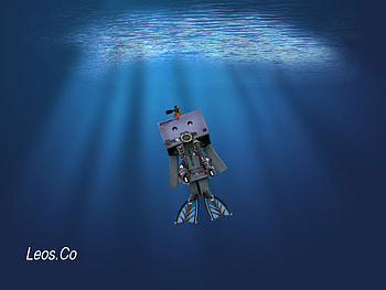 Danbo Scuba Diving, cardboard, dive, light blue, oxygen, leos, scuba diving, flipper, flippers, underwater, tank, water, leos co, regulator, dark blue, scuba, danbo, under, diving HD wallpaper