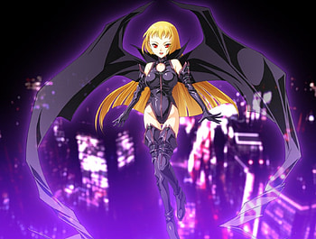 Lady Devil, blond hair, float, blonde, glow, devil, cute, red eyes, long hair, wing, blonde hair, female, sexy, wings, blond, hot, flying, girl, dark, demon, armor, anime girl, anime, light, fly HD wallpaper