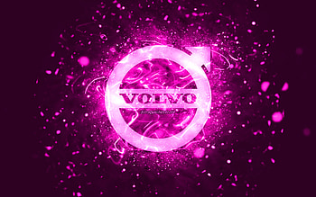 Volvo purple logo, , purple neon lights, creative, purple abstract background, Volvo logo, cars brands, Volvo HD wallpaper