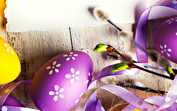 Happy Easter!, purple, egg, white, wood, green, easter, spring HD wallpaper