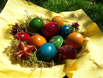 Easter basket for Jasnas, basket, painted, easter, colourful, eggs HD wallpaper
