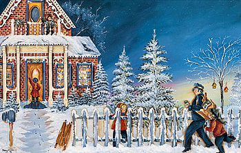 Please Mr. Postman F1C, winter, December, mailman, art, beautiful, illustration, artwork, scenery, occasion, wide screen, holiday, painting, Christmas, snow, postman, mail carrier HD wallpaper