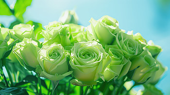 Green roses under blue sky, green, rose, sky, landscape, flower HD wallpaper