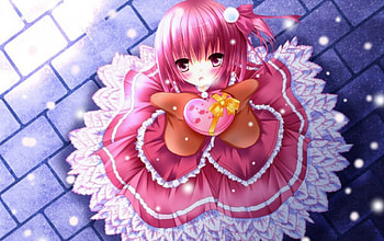 Heart gift, blue, girl, dress, valentine, pink, day, snowflakes, anime, heart, manga HD wallpaper