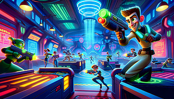 Dynamic Laser Tag Arena, laser tag, cartoon, futuristic, video game, adventure, Futuristic Gaming HD wallpaper
