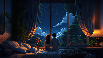 Love And The Night Sky, love, couple, artist, artwork, art, digital-art HD wallpaper