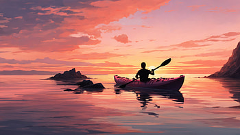Kayaking, kayak, sunset, sea, ocean, evening HD wallpaper