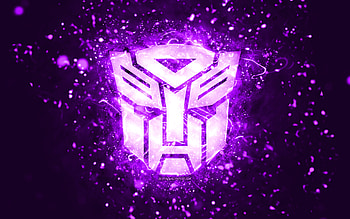 Transformers violet logo, , violet neon lights, creative, violet abstract background, Transformers logo, cinema logos, Transformers HD wallpaper