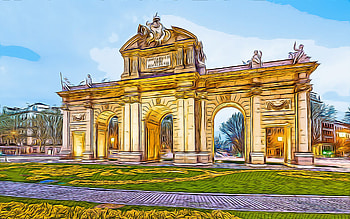 Puerta de Alcala, Plaza de la Independencia, Madrid, Spain, , vector art, Madrid drawing, creative art, Madrid art, vector drawing, Madrid Landmark HD wallpaper