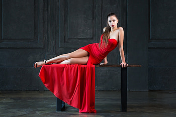 Model, girl, women, red HD wallpaper
