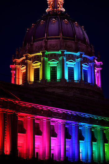 Cities, Architecture, Rainbow, Building, Multicolored, Motley, Illumination, Backlight, Iridescent HD phone wallpaper