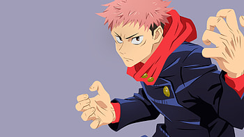Yuji Itadori Blue Red Dress In Light Purple Background Jujutsu Kaisen HD wallpaper