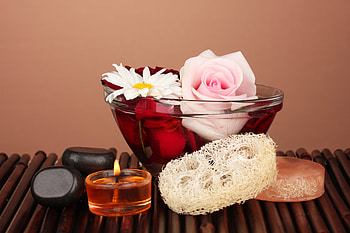 Spa background with candle, Flowers, Candle, Soap, Stones HD wallpaper