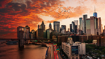 New York City, brooklyn bridge, architecture, sunset, landscape HD wallpaper