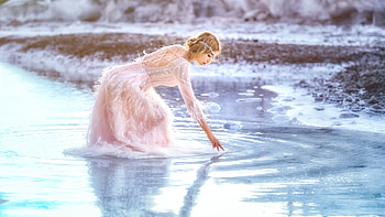 Beauty, blue, model, asian, girl, dress, woman, summer, pink, water, vara HD wallpaper