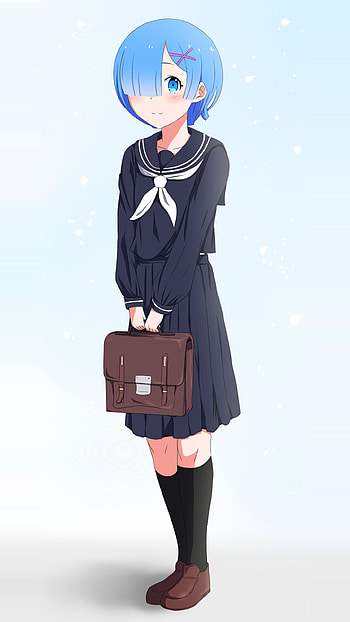 Re:Zero's Rem — Blue-Haired Schoolgirl , short hair, blue hair, Rem (Re:ZERO), blue eyes, schoolgirl, Anime, Re:Zero - Starting Life in Another World HD phone wallpaper