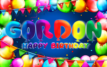 Happy Birtay Gordon, , colorful balloon frame, Gordon name, blue background, Gordon Happy Birtay, Gordon Birtay, popular american male names, Birtay concept, Gordon HD wallpaper