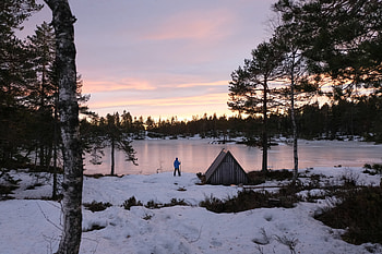 Nature, Snow, Lake, Shore, Bank, Human, Person HD wallpaper