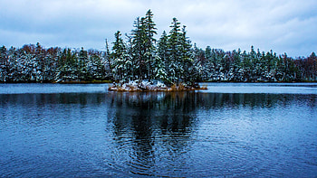 A stormy day at Shiretoko National Park, Hokkaido, Japan, island, winter, snow, clouds, trees, sky, water, lake HD wallpaper