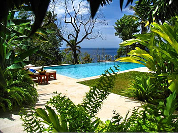 Pool, abstract, plants, trees, sky, water HD wallpaper